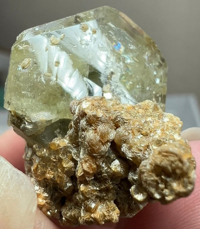 Lustrous Green Apatite on Muscovite