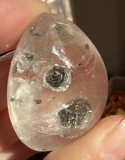 Polished Pyrite Included Quartz Tear Drop