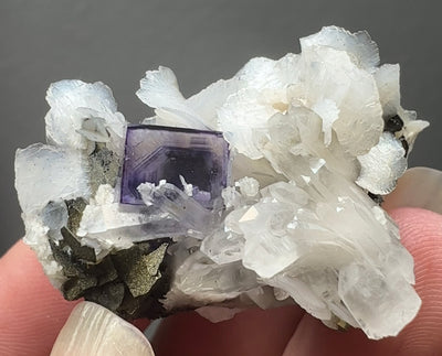 Deep Purple Fluorite with Phantoms, Calcite, Quartz, & Pyrrhotite